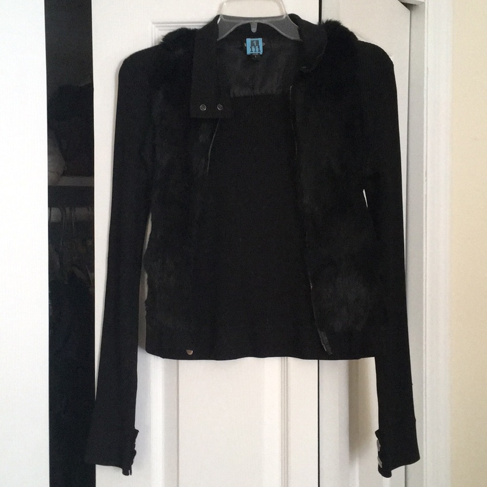 Bebe black sweater jacket with fur, small